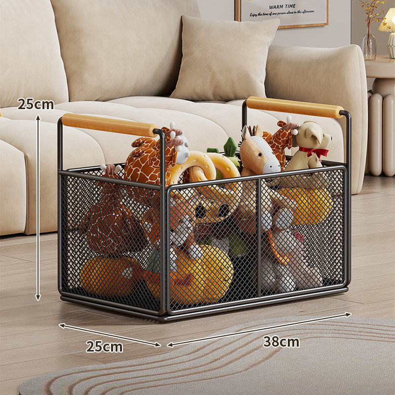 Breathable Diamond Mesh Toy & Home Storage Bin with Ergonomic Wooden Handles