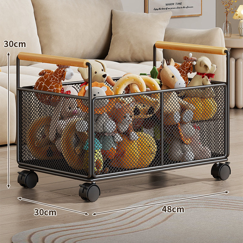 Breathable Diamond Mesh Toy & Home Storage Bin with Ergonomic Wooden Handles