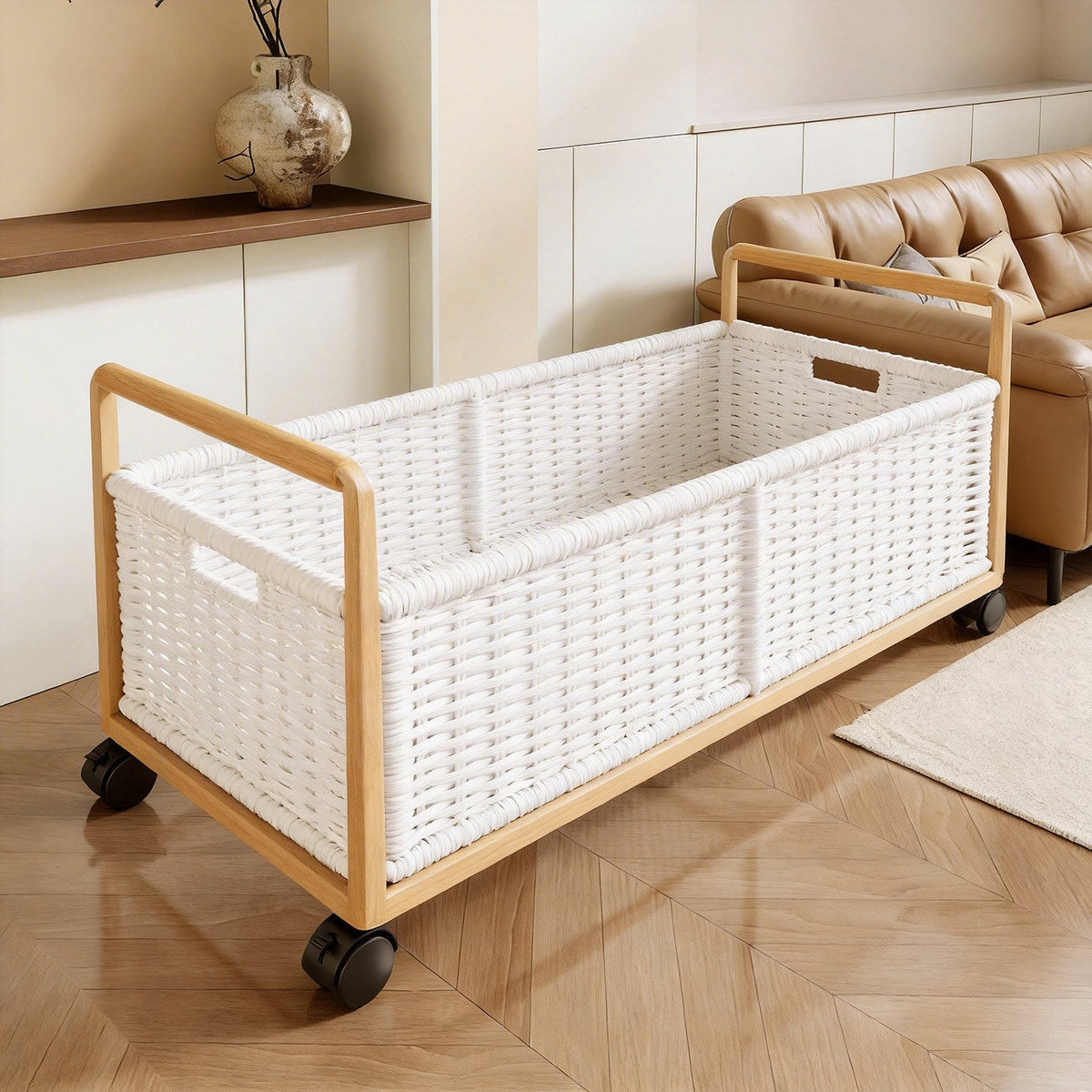 Breathable Diamond Mesh Toy & Home Storage Bin with Ergonomic Wooden Handles