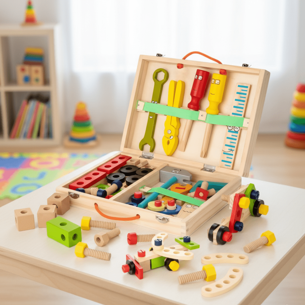 BUILDIBOX – Montessori wooden tool case for early construction skills
