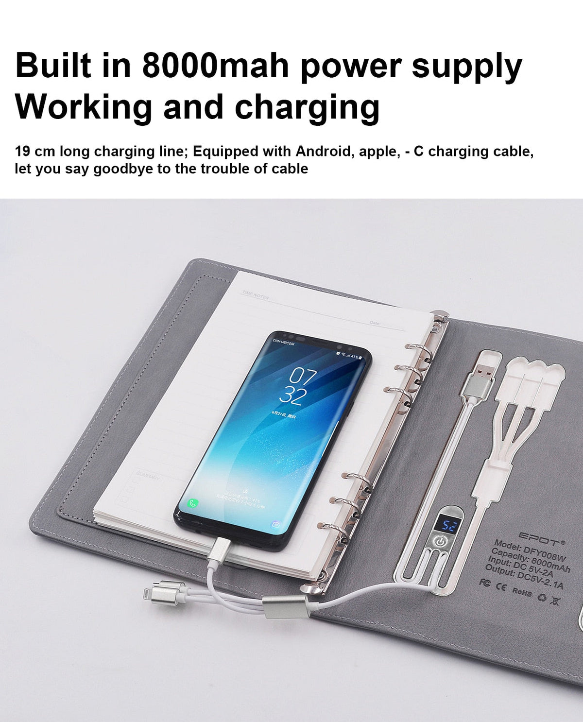 Business Class Charging Notebook with Power Bank and Light