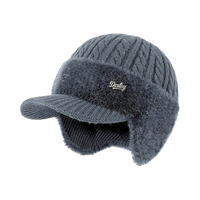 Cable-Knit Visor Beanie with Ear Flaps and Faux Fur Fleece Lining