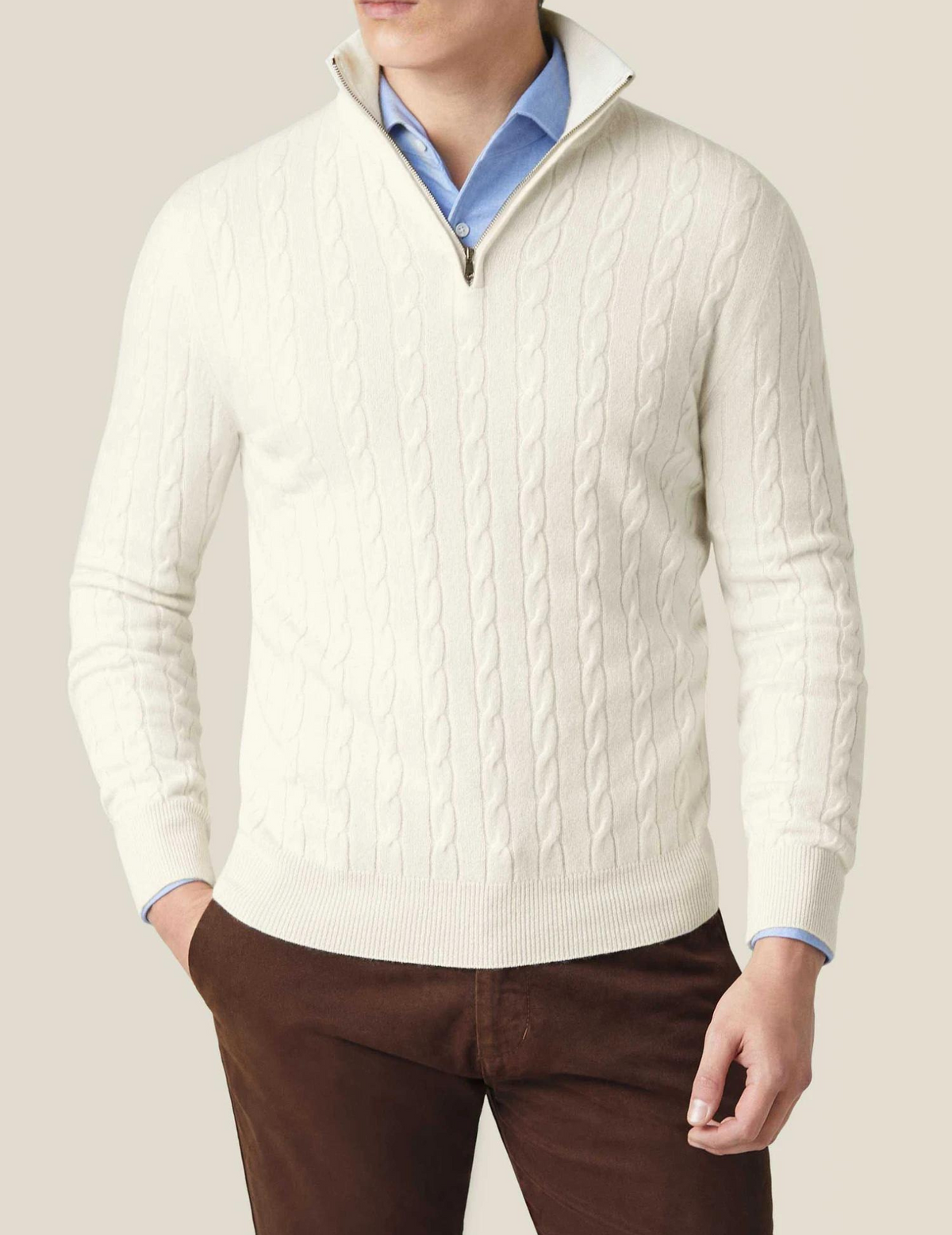Cable-Knit Zip Pullover – Adjustable Warmth