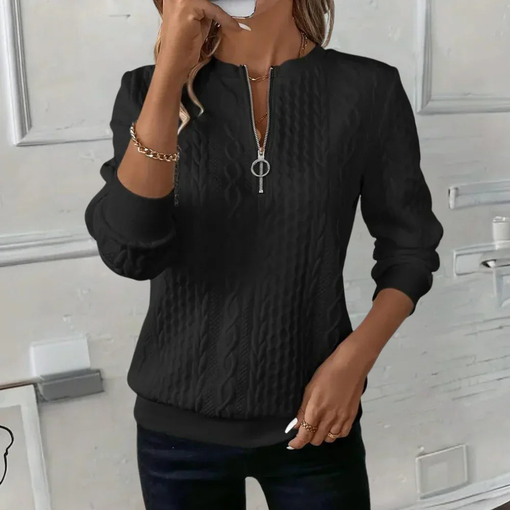 Casual Women's V-Neck Zip Sweater - Comfort & Style