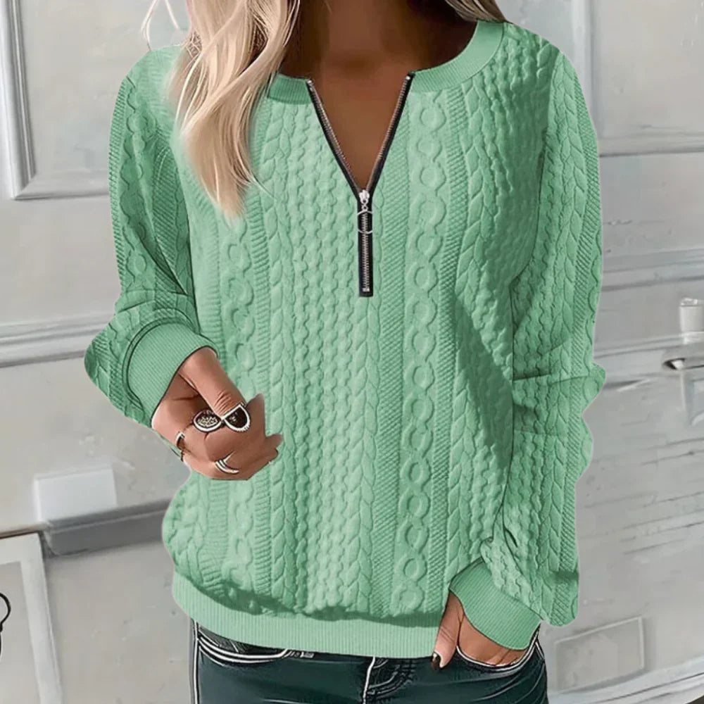 Casual Women's V-Neck Zip Sweater - Comfort & Style