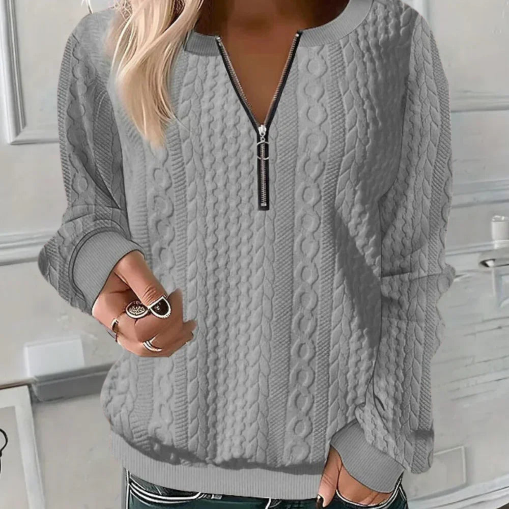 Casual Women's V-Neck Zip Sweater - Comfort & Style