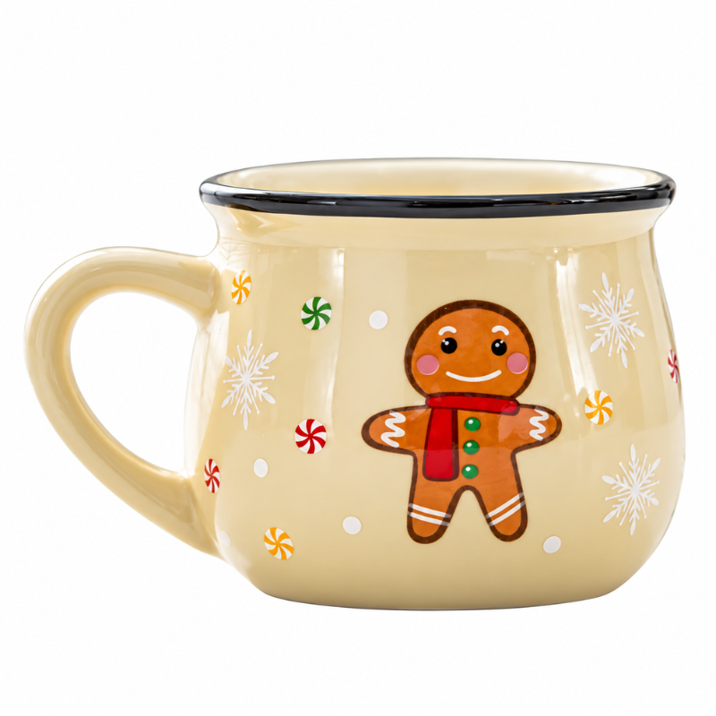 Ceramic Christmas Coffee Mug with Cheerful Cartoon Design