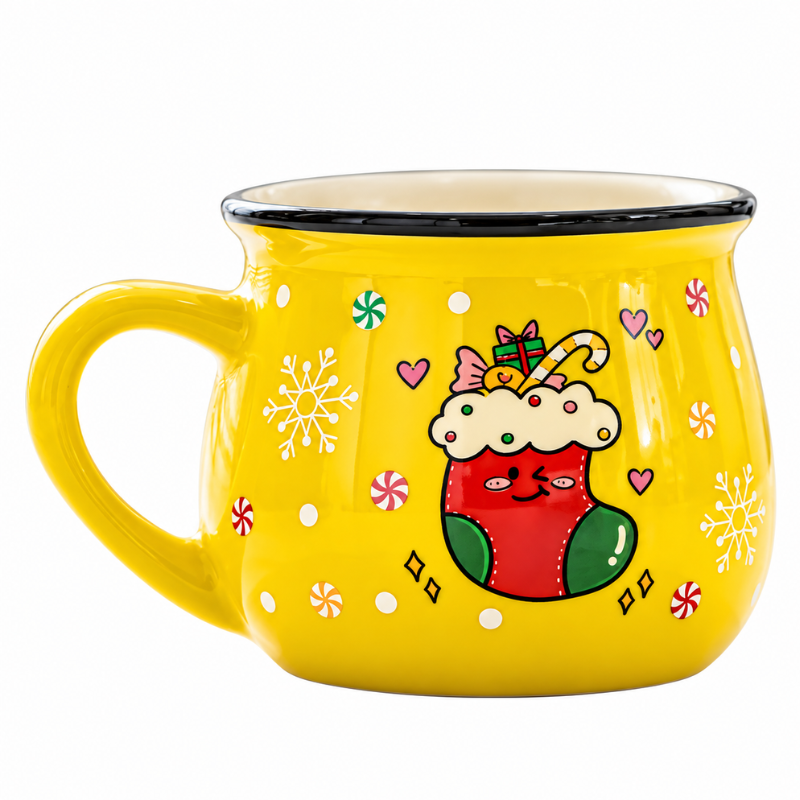 Ceramic Christmas Coffee Mug with Cheerful Cartoon Design