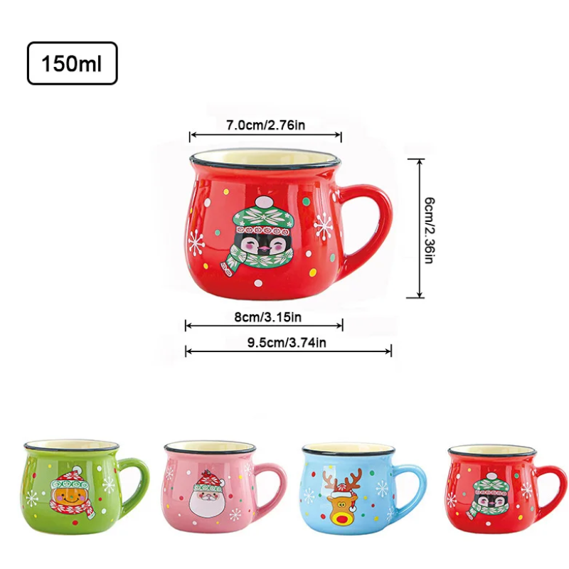 Ceramic Christmas Coffee Mug with Cheerful Cartoon Design