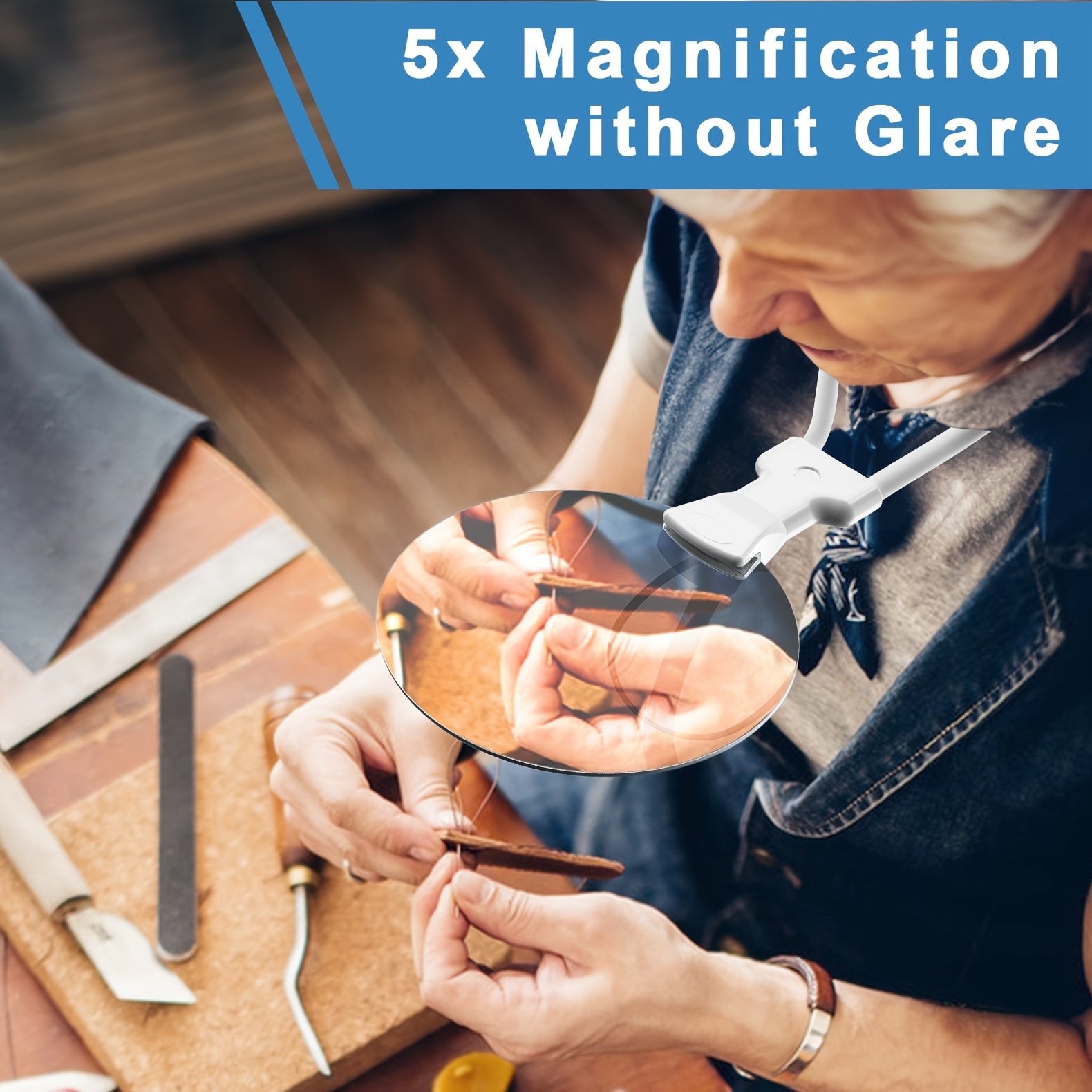 Charly | 5X Magnifying Glass Pro – Hands-free Adjustable Neck Magnifier for the Elderly and Visually Impaired – Perfect for Reading, Sewing, Crafting, and Inspection