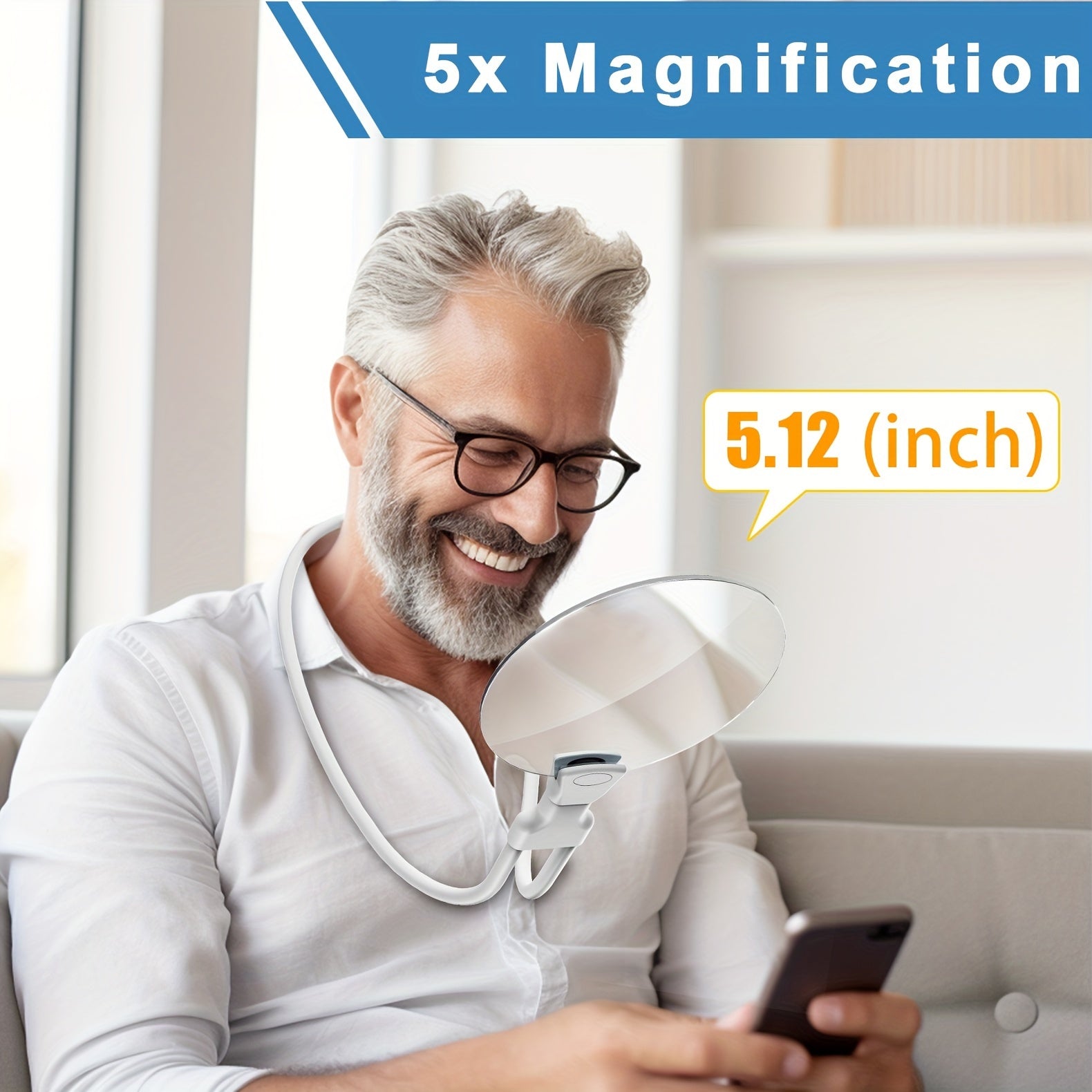 Charly | 5X Magnifying Glass Pro – Hands-free Adjustable Neck Magnifier for the Elderly and Visually Impaired – Perfect for Reading, Sewing, Crafting, and Inspection