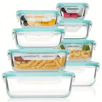 Sisica | 8-Pack Glass Food Storage Containers – Airtight Meal Prep Bento Boxes with Leakproof, Lockable Lids, Microwave, Oven, Freezer, and Dishwasher Safe, BPA-Free