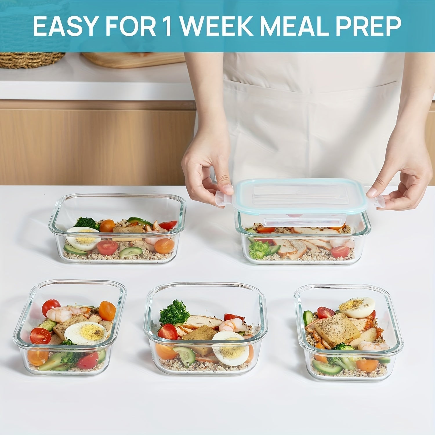 Charly | 8-Pack Glass Food Storage Containers – Airtight Meal Prep Bento Boxes with Leakproof, Lockable Lids, Microwave, Oven, Freezer, and Dishwasher Safe, BPA-Free