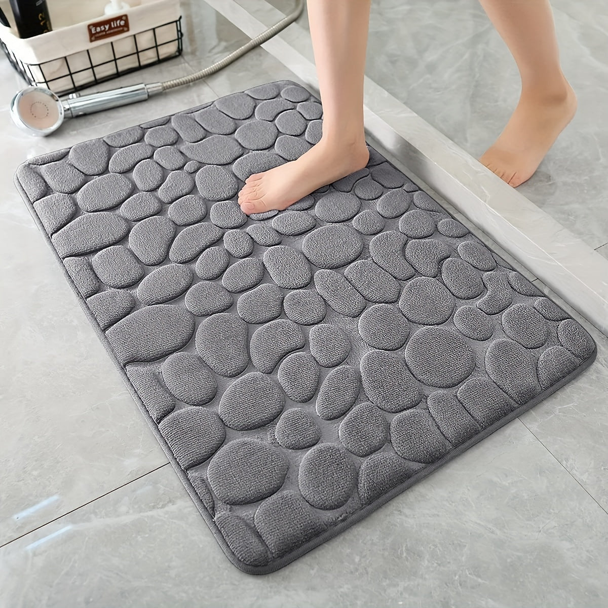 Charly | Absorbent Bath Mat Stone Patterned Bath Rug