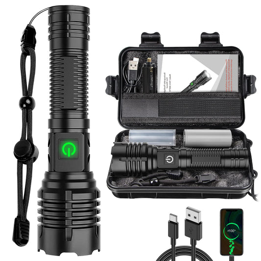 Charly | Banral 100000 lumen rechargeable flashlight, IPX6 waterproof, 5 modes, zoomable, aluminum