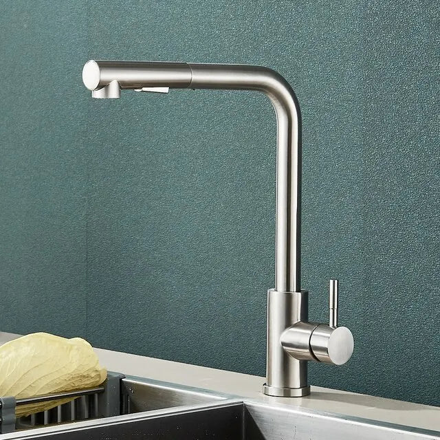 Charly | Black Pull-Out Kitchen Faucet - Flexible 2-Mode Stream and Spray Head, Stainless Steel Hot-Cold Water Mixing Tap