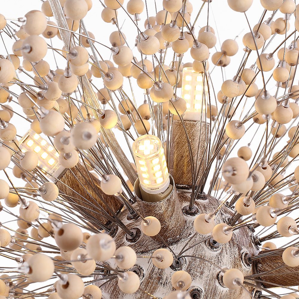 Charly | Dandelion Pendant Light with Wooden Beads | Firework Starburst Design