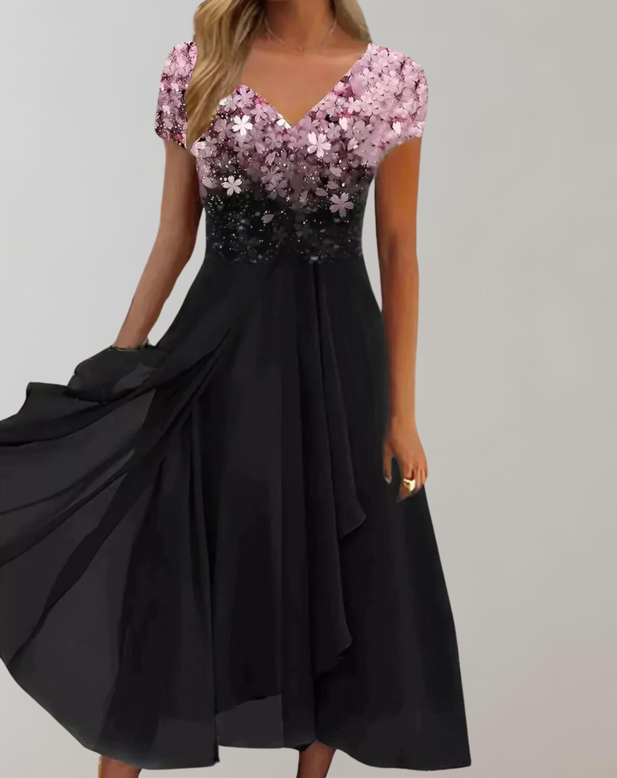 Charly - Dress with Bright Flowers | Evening Dress for Women | Shiny Top Dress