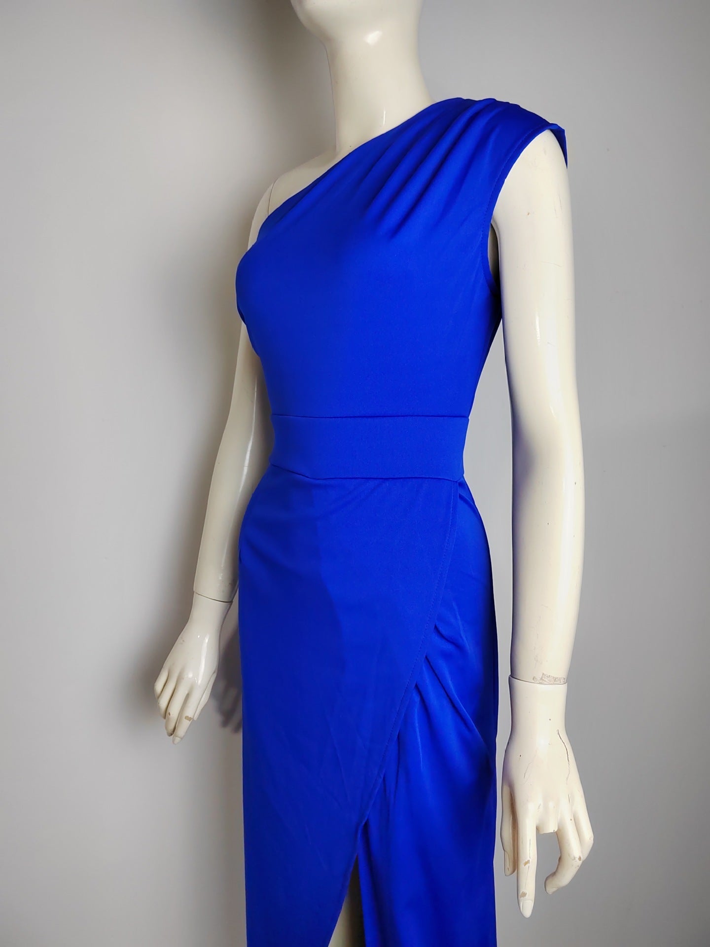 Charly Elegant Formal Solid Slit Asymmetrical Diagonal Collar Evening Dresses