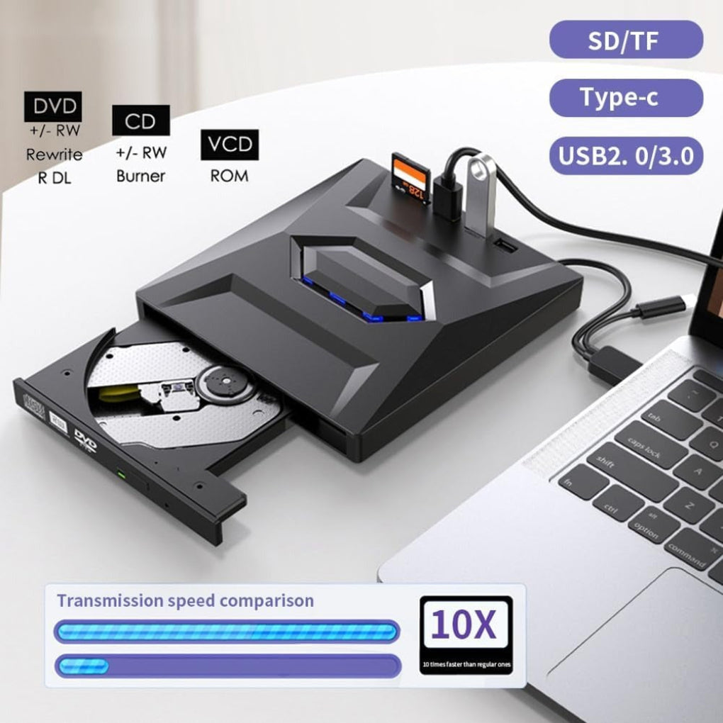 Charly | External DVD CD RW Writer with USB Hub & SD Card Reader