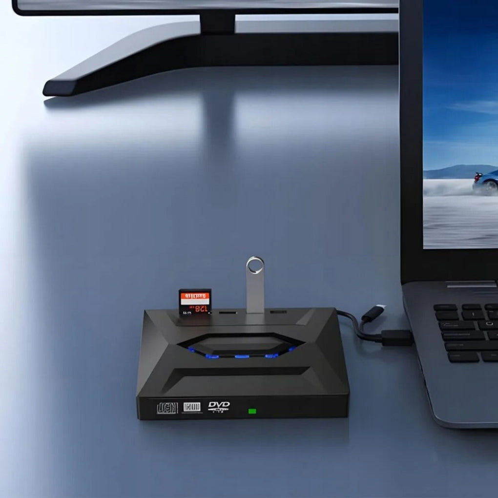 Charly | External DVD CD RW Writer with USB Hub & SD Card Reader