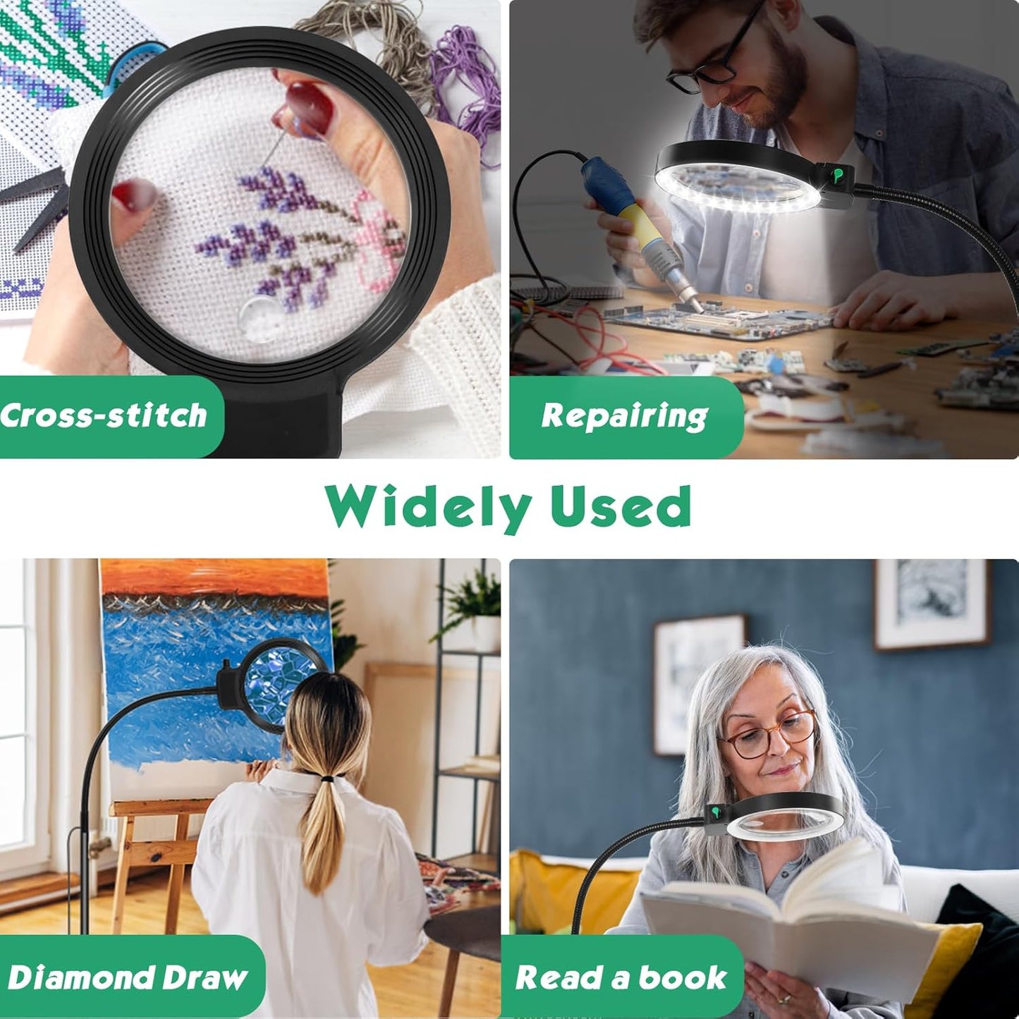 Charly | Full-Page Magnifying Glass with LED Light – Hands-Free Reading Aid for Books, Crafts & Hobbies