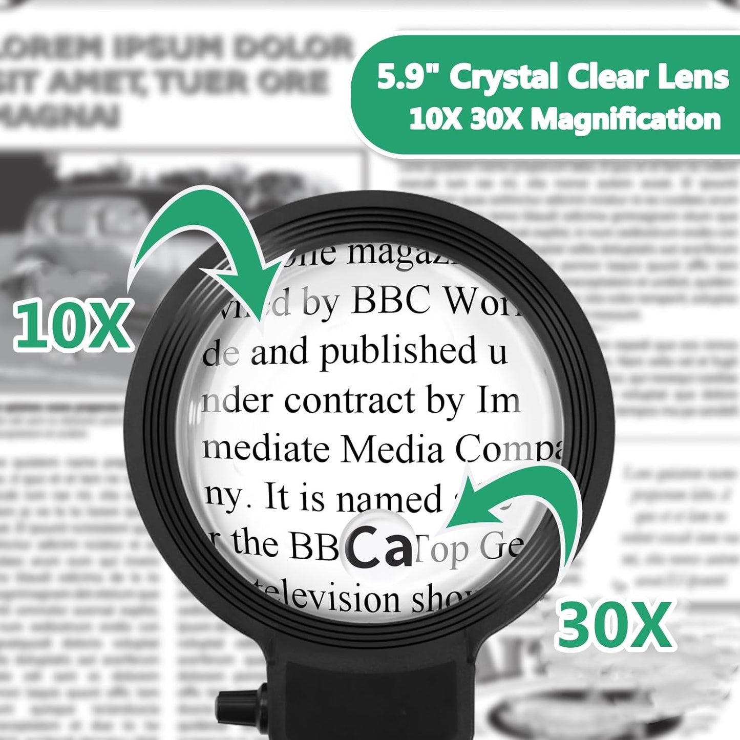 Charly | Full-Page Magnifying Glass with LED Light – Hands-Free Reading Aid for Books, Crafts & Hobbies