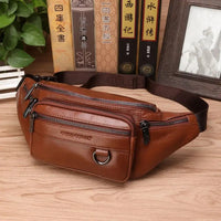 Sisica | Genuine Cowhide Leather Waist Bag for Men – Large Capacity Fanny Pack, Belt & Crossbody Travel Bag