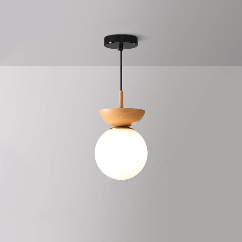 Charly | Glass Globe Ceiling Light | Wood Grain Design