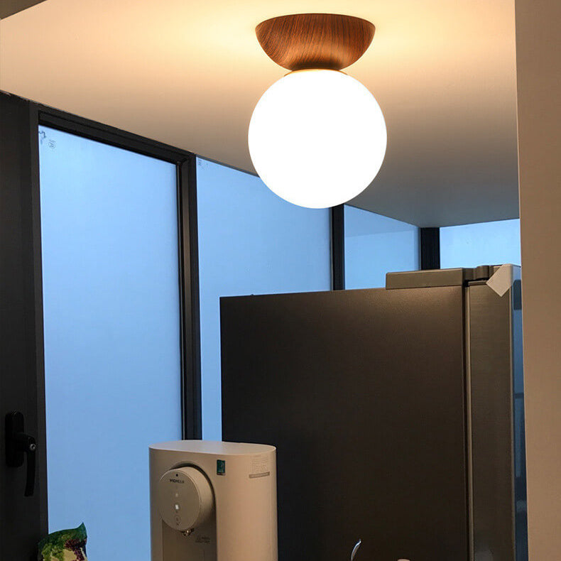 Charly | Glass Globe Ceiling Light | Wood Grain Design