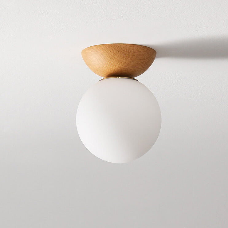 Charly | Glass Globe Ceiling Light | Wood Grain Design