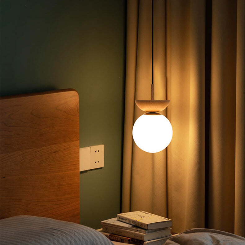Charly | Glass Globe Ceiling Light | Wood Grain Design