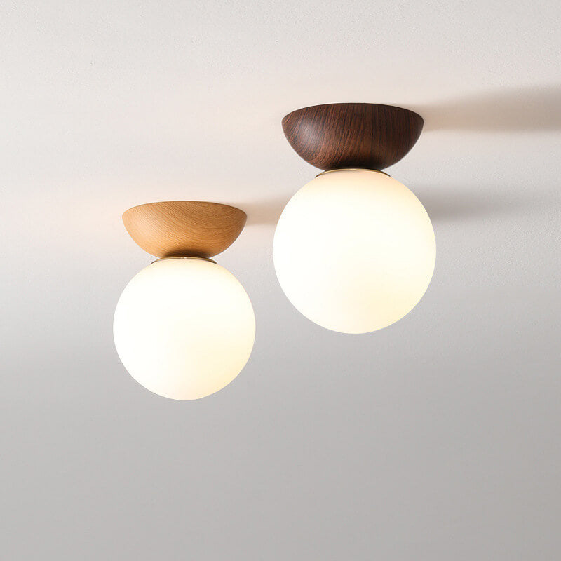 Charly | Glass Globe Ceiling Light | Wood Grain Design