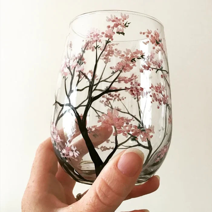 Charly | Hand Painted Four Seasons Tree Wine Glasses | Unique Art