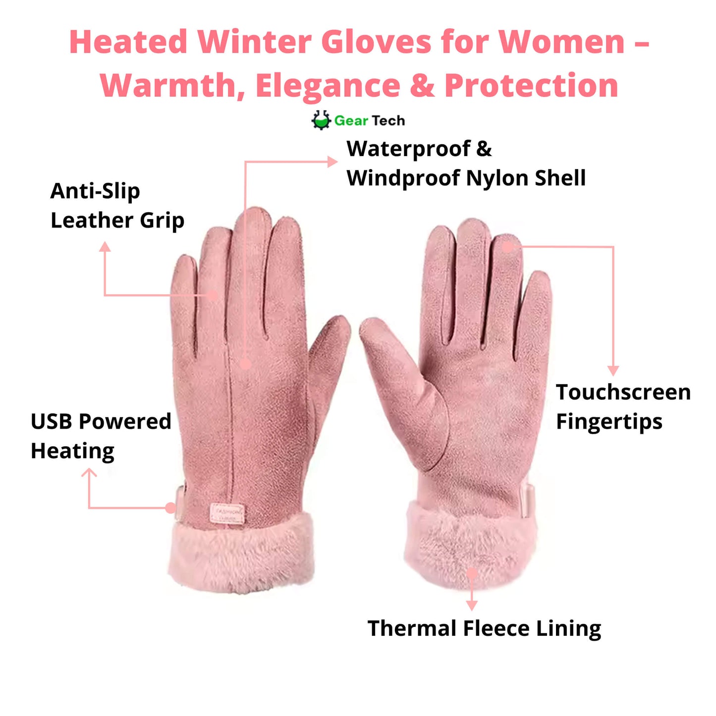 Charly | Heated Gloves for Women UK – Women's Thermal Waterproof Winter Gloves with Touch Screen & USB Rechargeable Warm Design