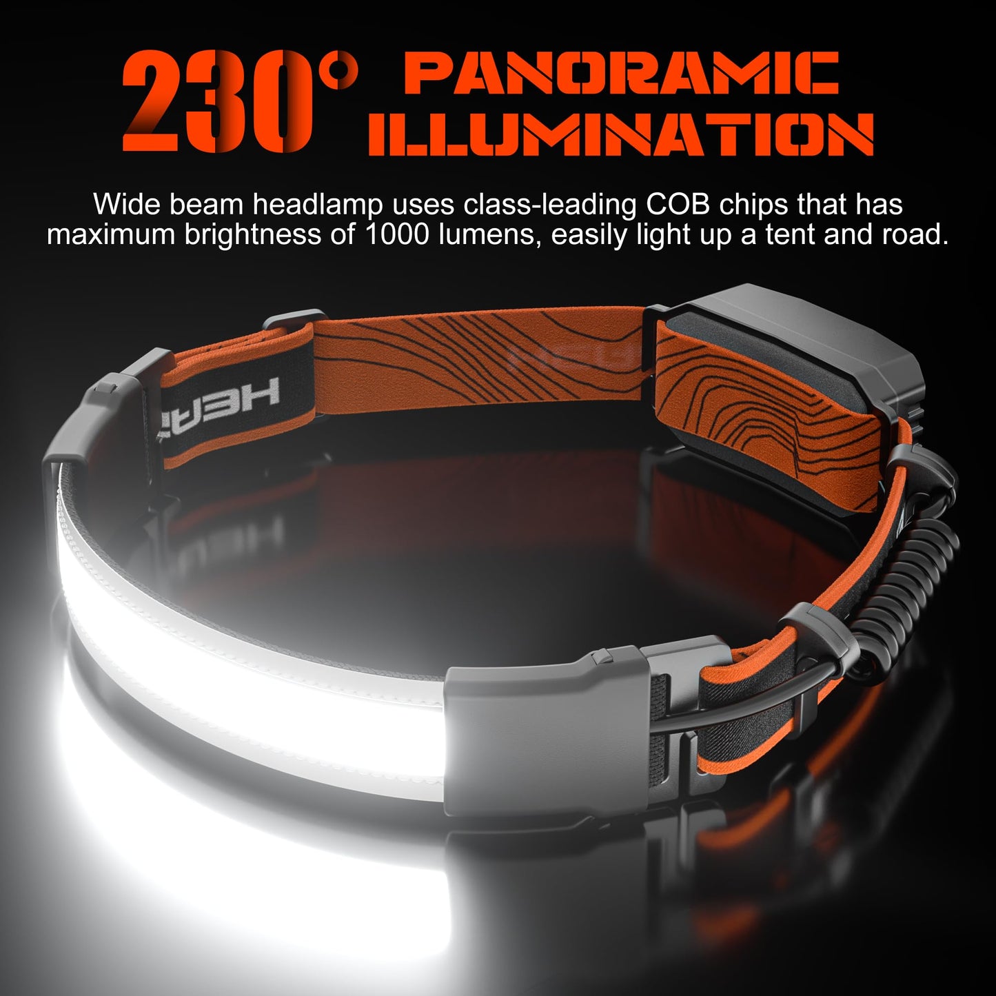 Charly | Hopedone Rechargeable Headlamp 1000 Lumens, 230° Wide Angle, Waterproof, 2-Pack, Orange