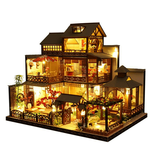 Charly | Large Realistic Wooden Dollhouse with LED Lights | DIY Miniature Playhouse