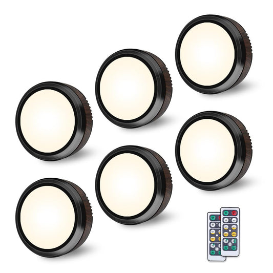 Charly | Leastyle Remote Control LED Puck Light, Dimmable Battery-Powered Under Cabinet Light - 6 Pack Natural White