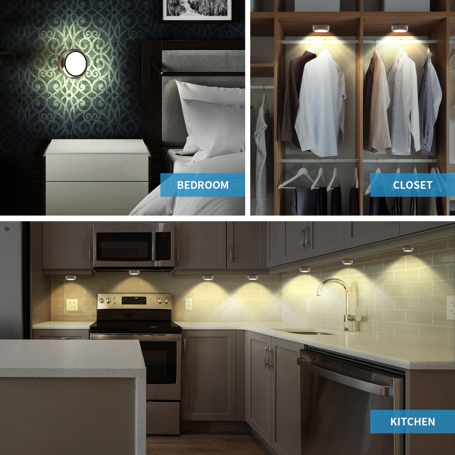 Charly | Leastyle Remote Control LED Puck Light, Dimmable Battery-Powered Under Cabinet Light - 6 Pack Natural White