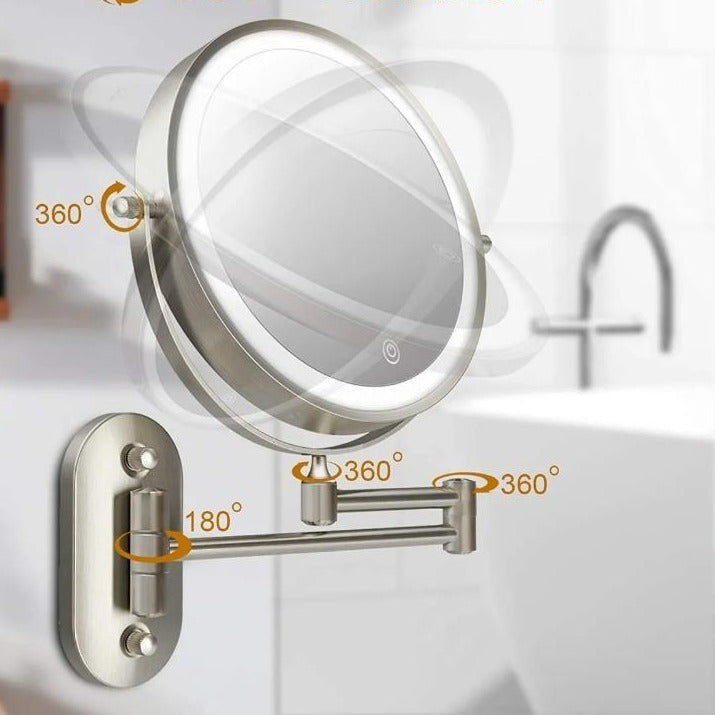 Charly LED Magnifying Mirror | Rechargeable | Cosmetics & Bathroom | Chrome Silver