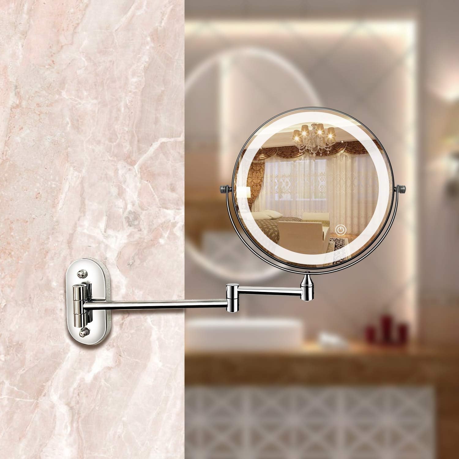 Charly LED Magnifying Mirror | Rechargeable | Cosmetics & Bathroom | Chrome Silver