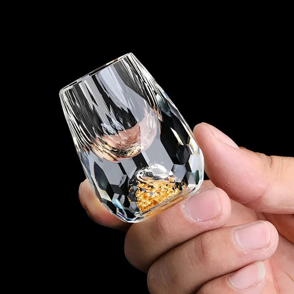 Charly | Luxury Crystal Glasses with Gold Flakes – Handmade – Set of 2 – For Whisky & Premium Beverages