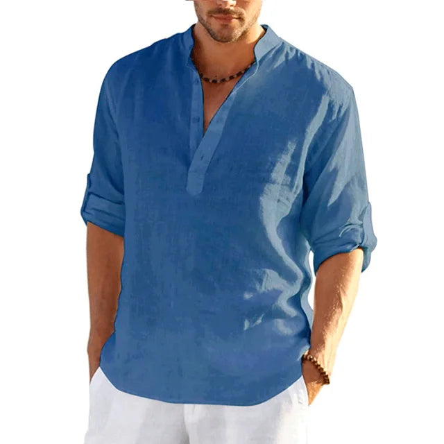 Charly | Men's Band Collar Linen Shirt