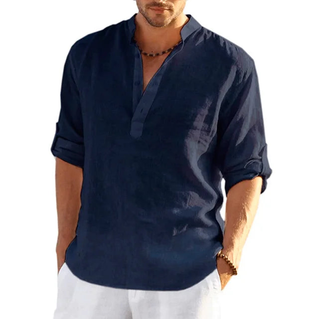 Charly | Men's Band Collar Linen Shirt