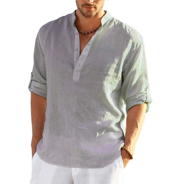 Charly | Men's Band Collar Linen Shirt