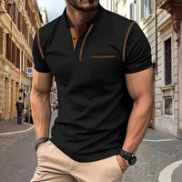 Sisica | Band Collar Polo Shirt with Contrast Stitching