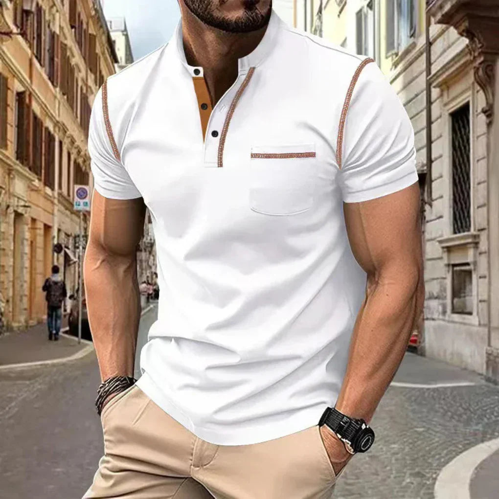 Charly | Men's Band Collar Polo Shirt with Pocket