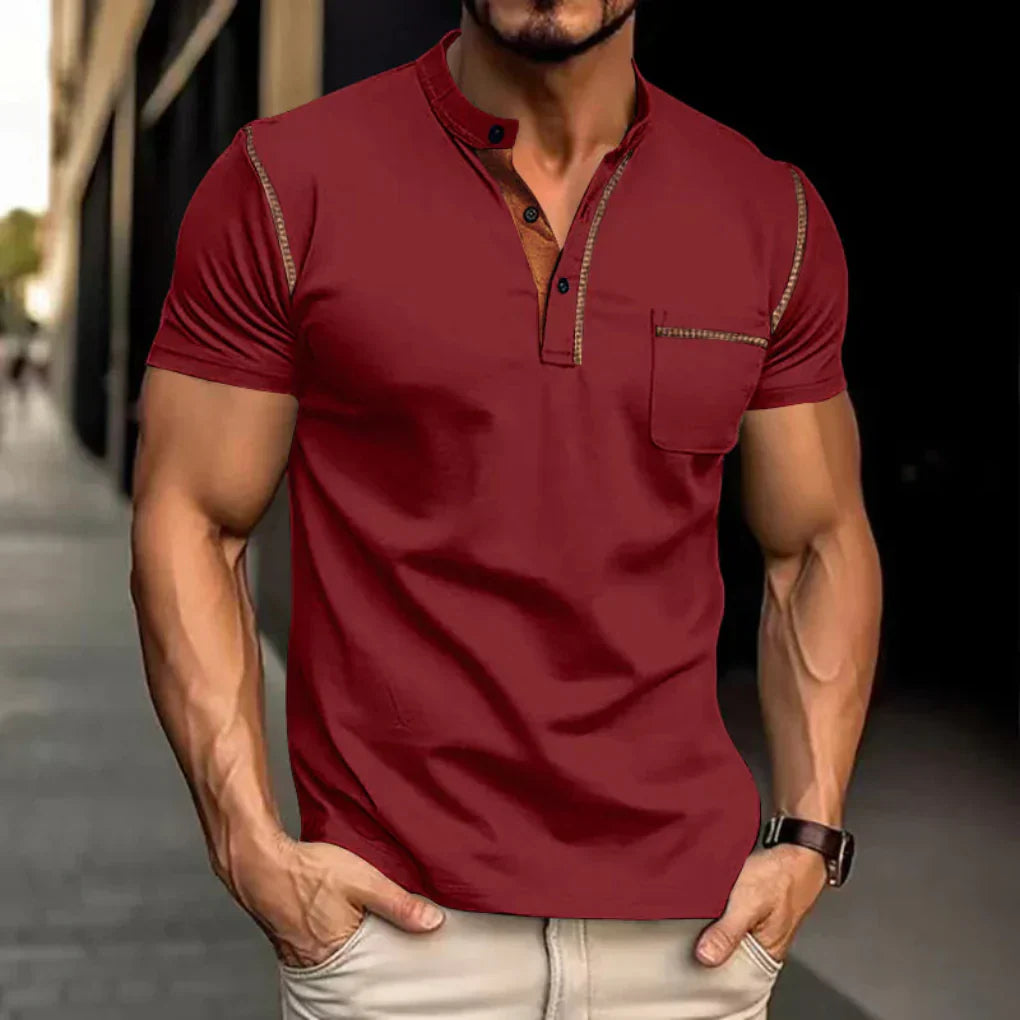 Charly | Men's Band Collar Polo Shirt with Pocket