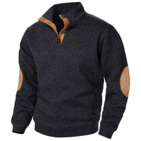 Cozy Button Neck Sweatshirt with Suede Accents