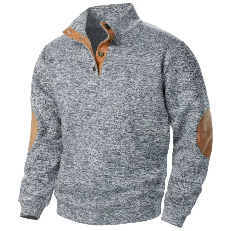 Charly | Men's Button Neck Sweatshirt with Suede Patches